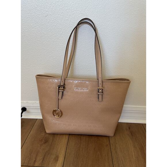 MICHAEL KORS Jet Set Travel Medium Oyster Tote Bag 38T8XTVT2A Patent Leather - Picture 9 of 16